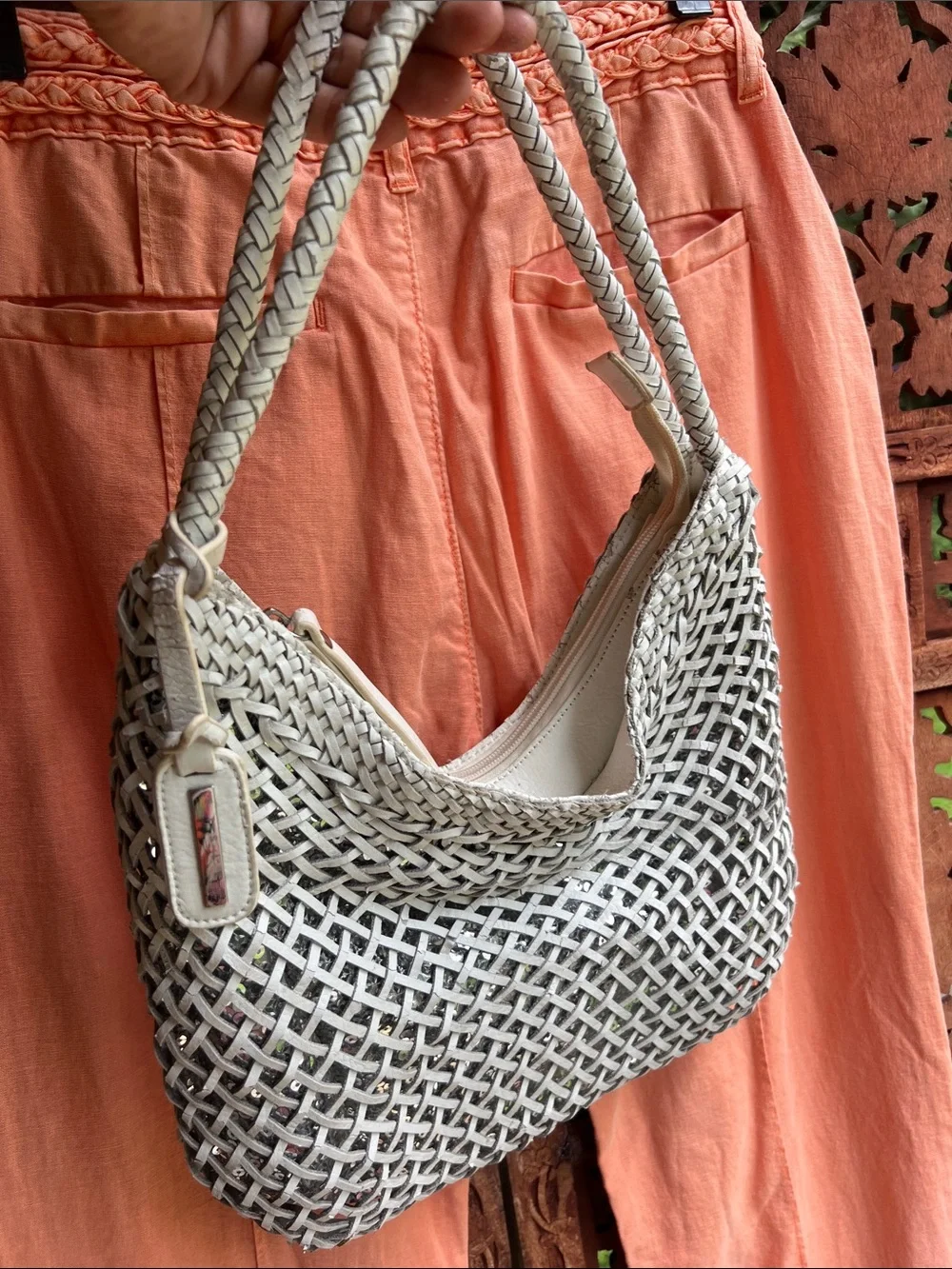 Sisley Vintage Woven Sequin Hobo Bag - Cream